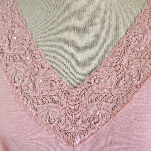 Pink Sequin Lace Neck Sweater with Size Medium - Picture 6 of 6